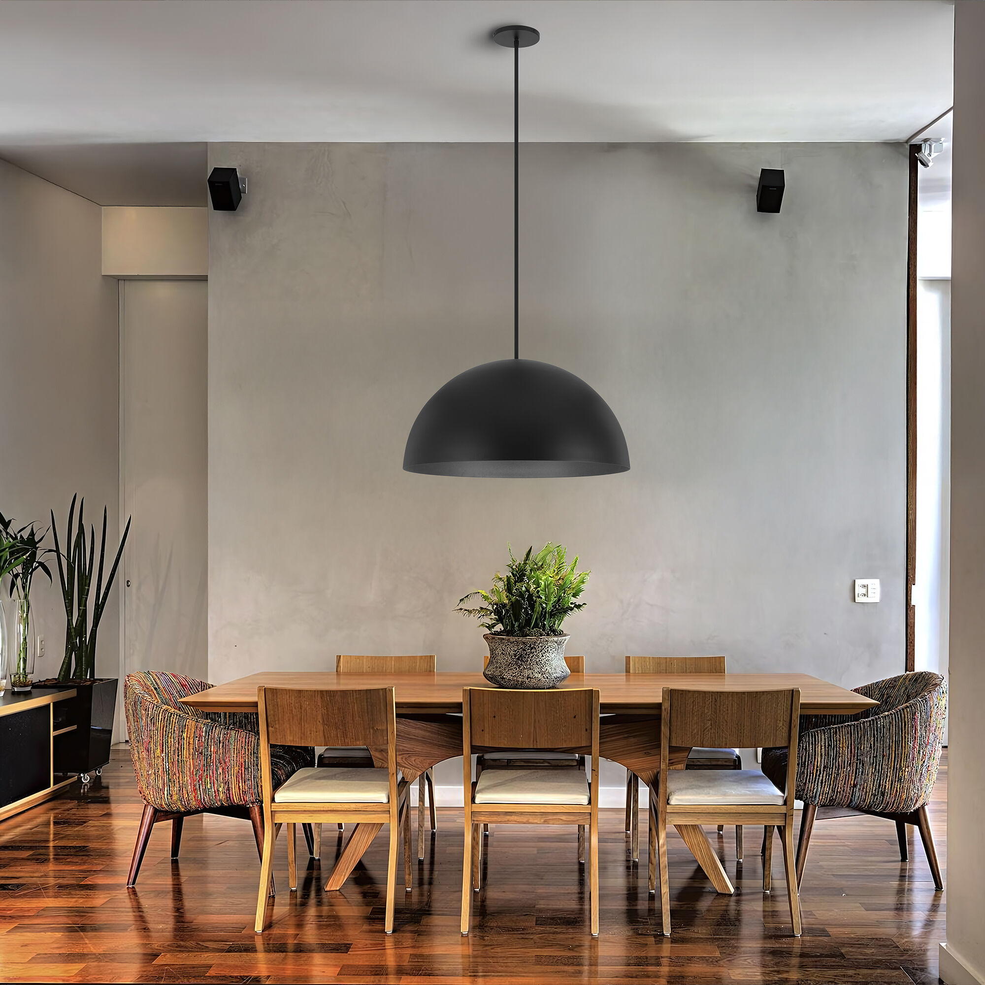 Half Round LED 31.5 inch Sand Black Outdoor Pendant